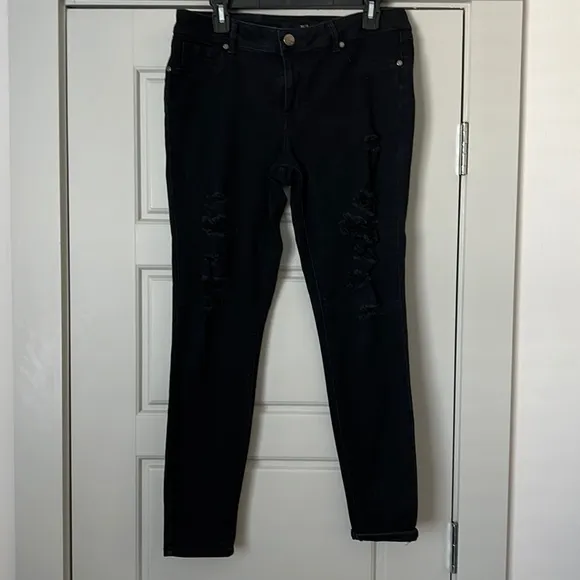 1822 Denim black skinny distressed jeans stretch Sz 31 ripped