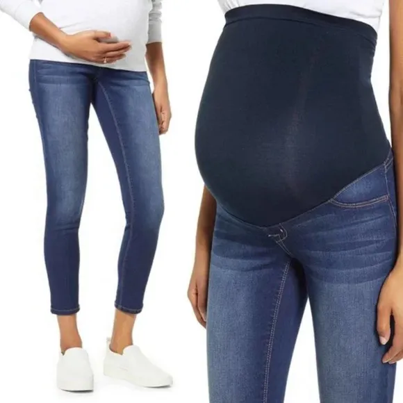 1822 Maternity Skinny Jeans Stretchy Belly Panel Dark Wash Ankle Size 8 Womens