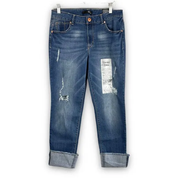 1822 Denim Blue Cropped Skinny Jeans Womens Size 12 Distressed