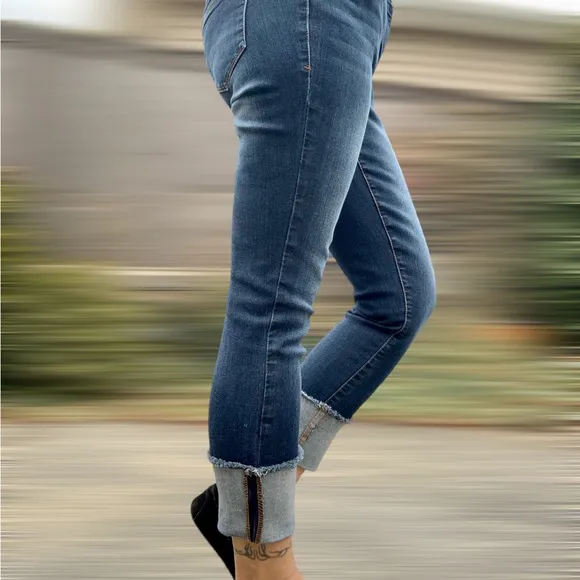1822 Denim Taylor cropped ankle dark wash denim cuffed stretch high waist jeans