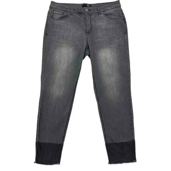 1822 Denim Gray Wash Two-Tone Frayed Ankle Skinny Jeans Woman’s Size 14