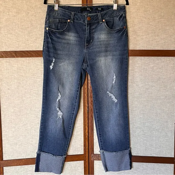 1822 Denim Taylor Distressed Skinny Cuffed Cropped Jeans - Size 10