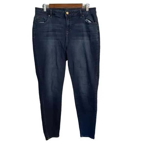 1822 Denim Womens Dark Wash Whiskered Mid Rise Stretch Skinny Jeans Size 16W