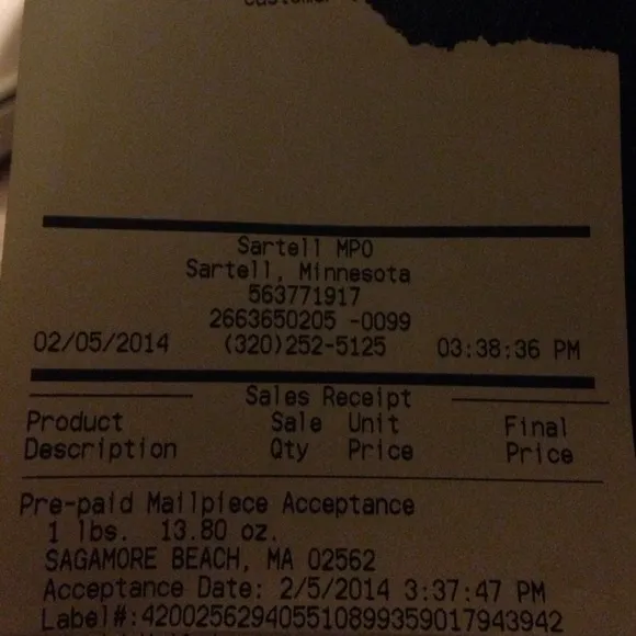 Tracking receipt