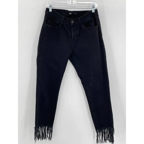 3X1 High Rise Black Frayed Bottom Women's Jeans 28