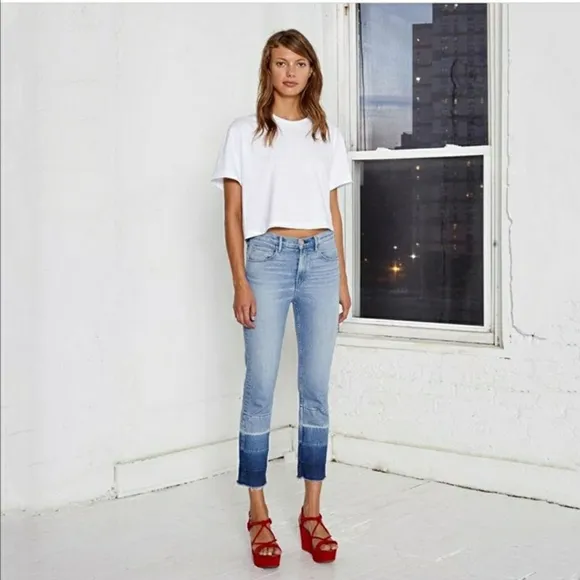 3x1 Spectrum Straightleg Crop Jeans Raw Hem Denim Cotton High Rise Waisted