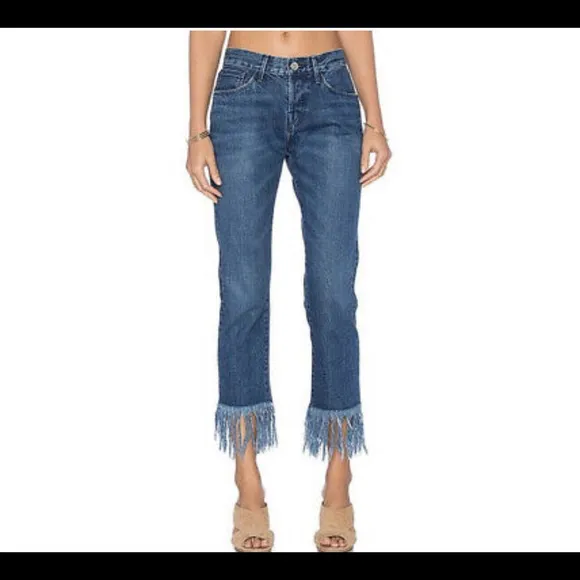 3x1 NYC Revolve Lima Jeans Straight  Fringe Crop Frayed Fringe Hem Whiskered