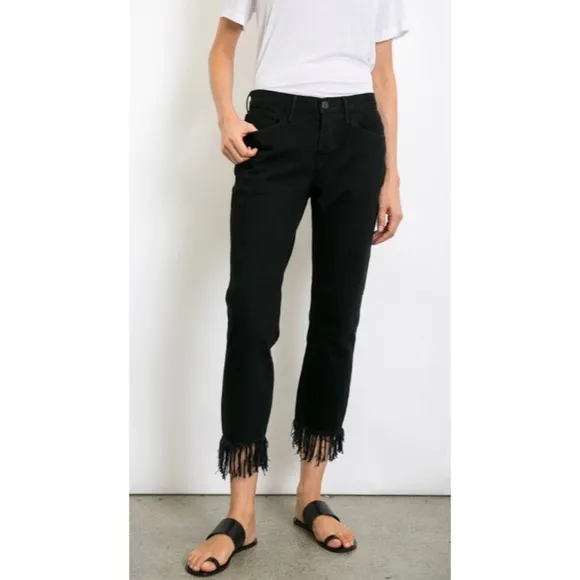 3x1 WM3 Black Crop Fringe High Rise Ankle Mom Jeans 26