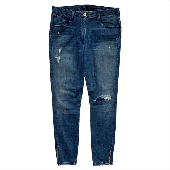 3x1 NYC Size 31 Skinny Jean Distressed Holes Zipper Hem Medium Wash Designer
