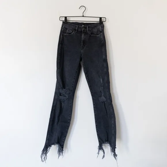 3x1 W3 Straight Authentic Crop Distressed Black Jeans