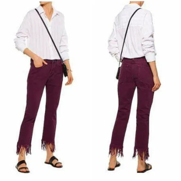 3x1 Jeans Women's Straight Mid Rise Crop Fringe Jeans Size 24 Berry Released Hem