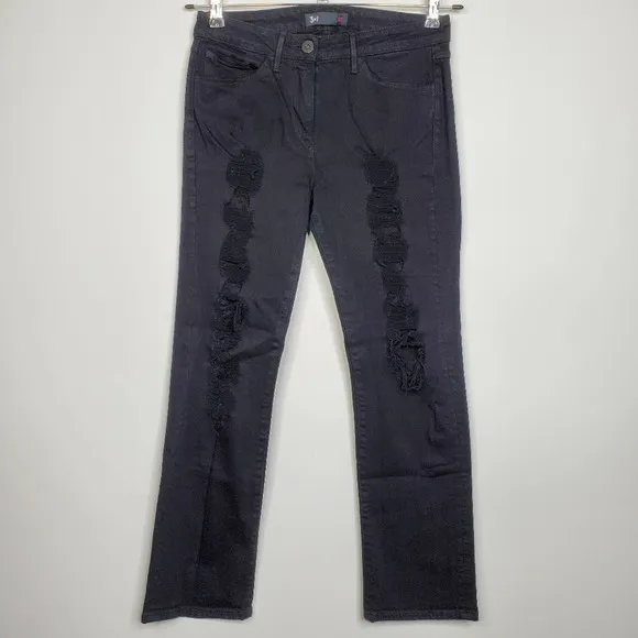 3x1 Black Distressed Bowie Straight Leg Jeans Women's Size 26 Stretch Destroyed
