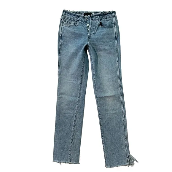 3X1 Straight crop jeans Size 23 Light blue wash Raw edge Mid rise waist Womens