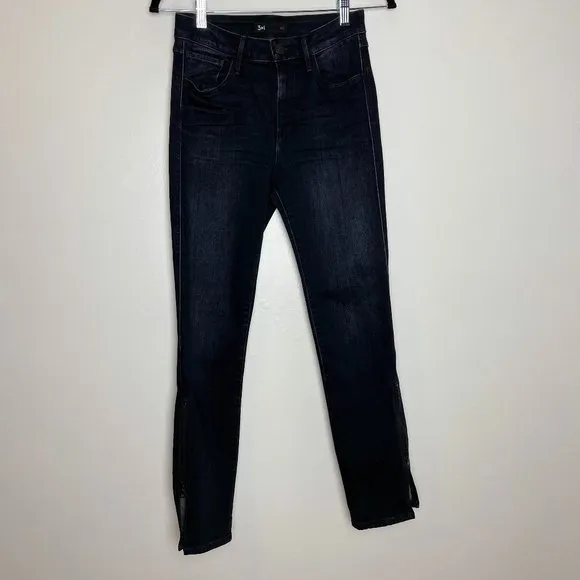 3X1 Denim High Rise Black Straight Leg Denim with Zipper Split Hem 26