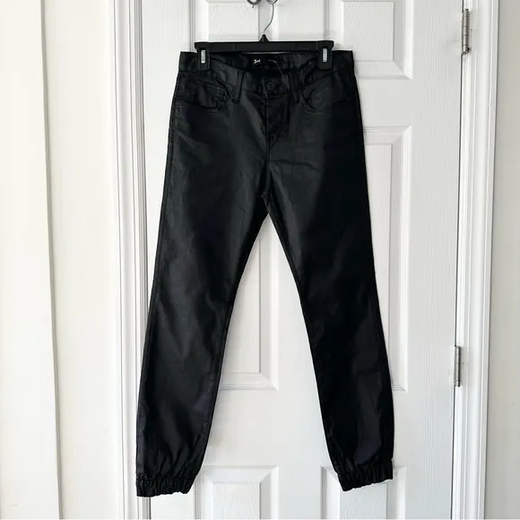 3X1 Black Coated Jet Slim Leg High Rise Jogger Elastic Ankle Retro NWT Pants 27
          
      NWT