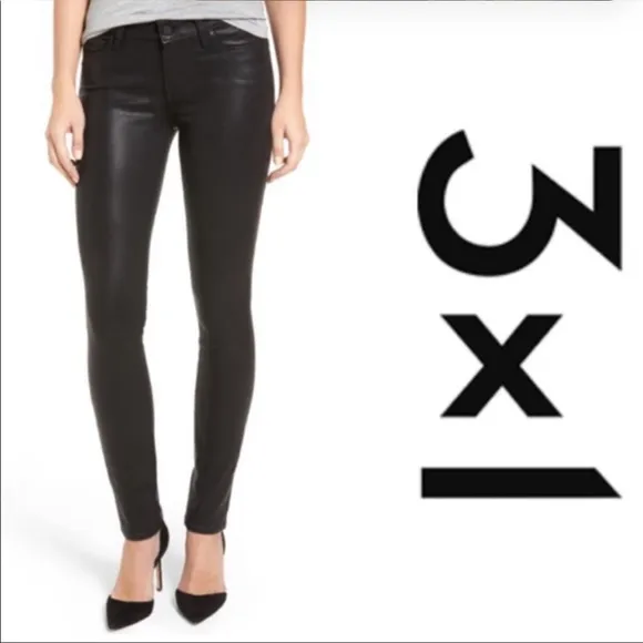 NWT NEW 3x1 Faux Leather Coated W3 Split Seam Jeans size 26 Skinny black shiny
          
      NWT