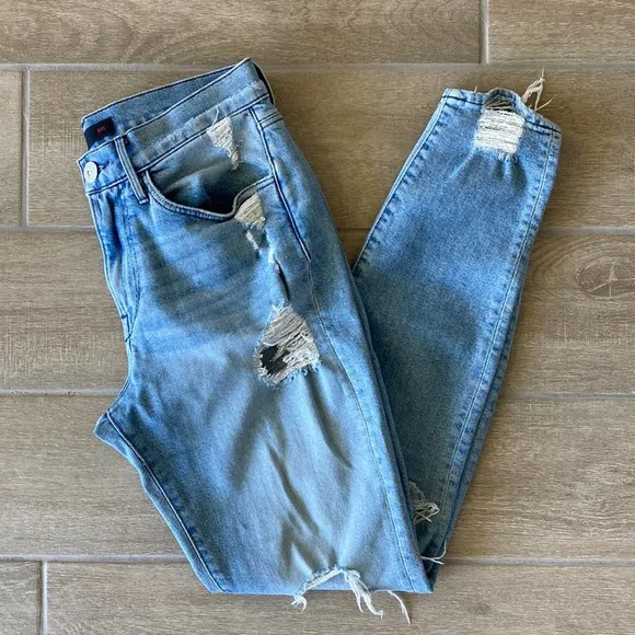 3x1 Light Medium Wash Distressed Blue Jeans Size: 24