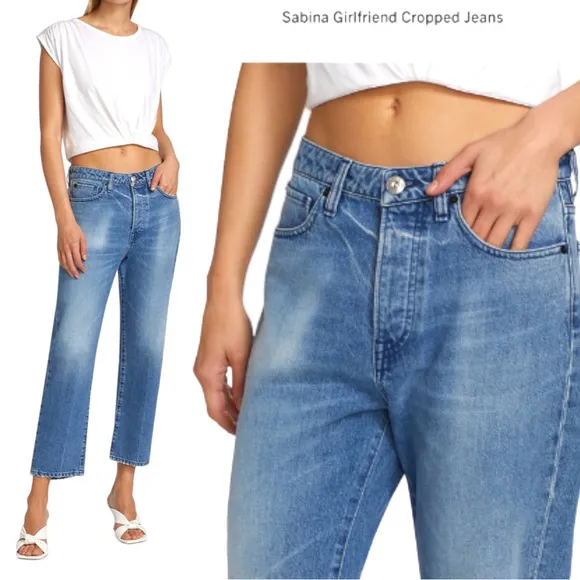 3x1 NYC Sabina Girlfriend Crop Jeans new never worn frayed back hem two tone 29