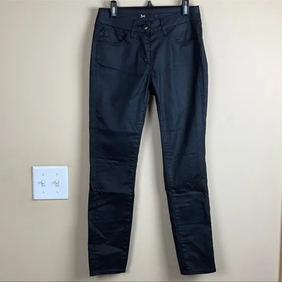 3x1 W2 Black Wax Coated Skinny Jeans 25 Style Grunge Y2K 2000s 90s Goth Low Rise