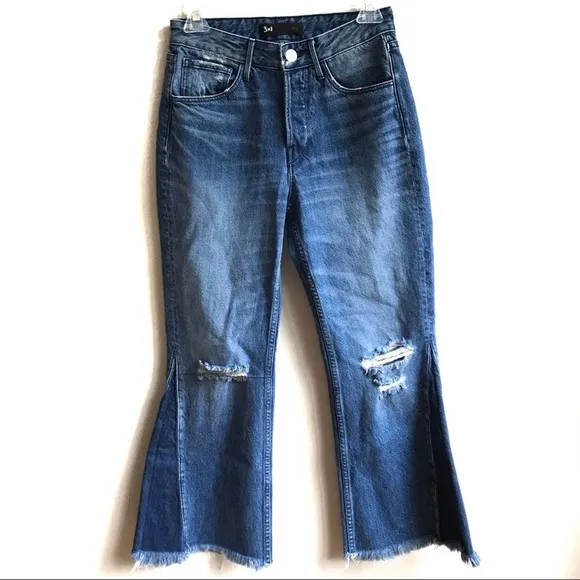 3x1 Higher Ground 100% Cotton Crop Flare Button Fly Raw Hem Gusset Jeans Size 24
