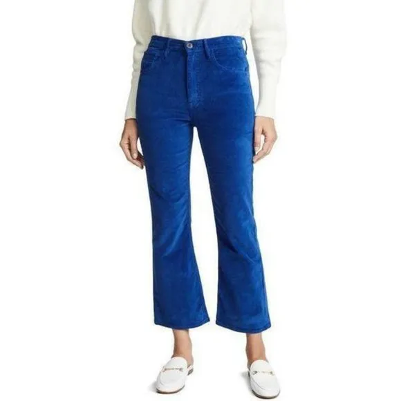 3x1 W5 Velvet Pants Empire Crop Flare Pants in Bottle Blue Size 26 NEW