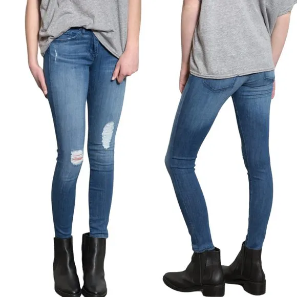 3X1 NYC W2 Mid Rise Skinny Jeans in Crete Distressed Dark Wash Denim Size 24