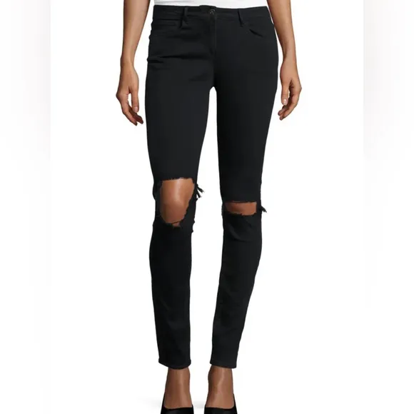 3X1
W2 Mid-Rise Distressed Skinny Jeans, Black Fade size 24