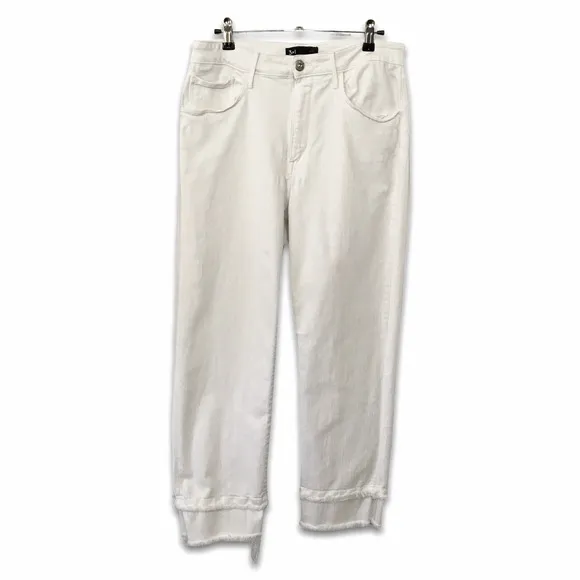 3x1 White Straight Leg Jeans Womens Sz 30 Double Raw Hem Cotton Blend Stretch