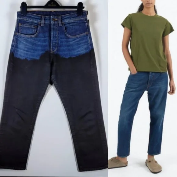 6397 shorty dipped button fly baggy fit high rise coated jeans