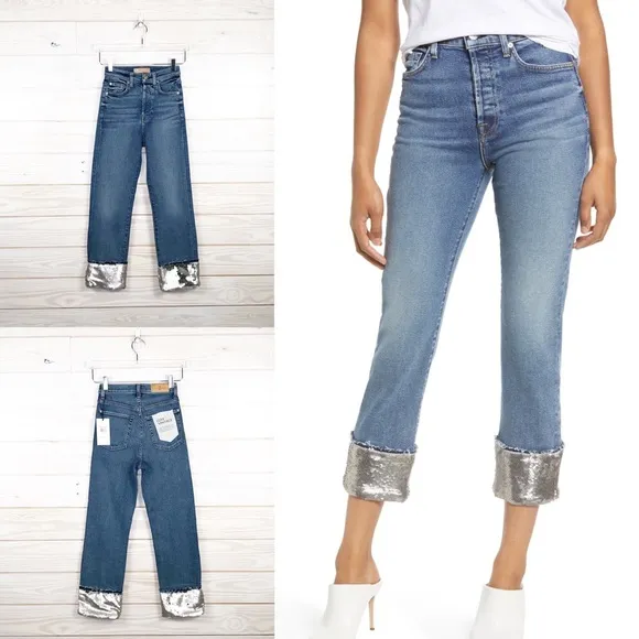 7 For All Mankind Sequin Cuff Boyfriend Jeans 23
          
      NWT