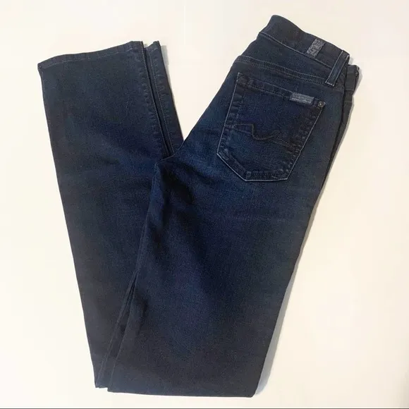 7 For All Mankind Women's Blue Denim Mid Rise Kimmie Straight Leg Jeans Size 23