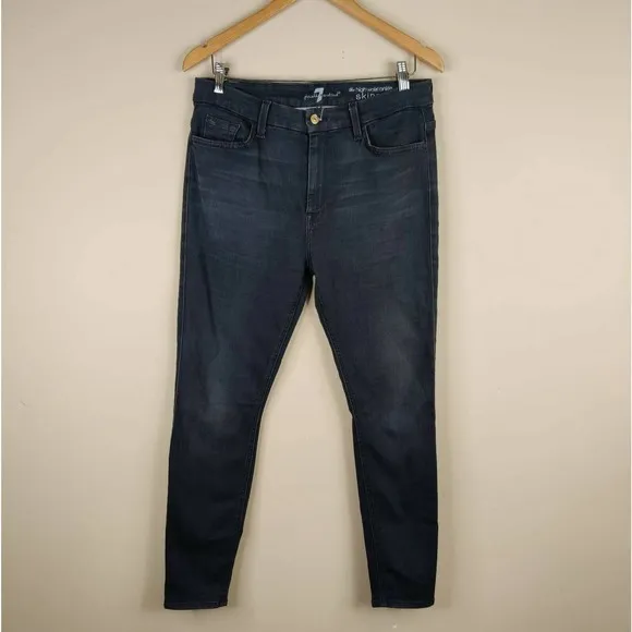 7 For All Mankind High Waist Ankle Skinny Jeans Gray Charcoal Wash