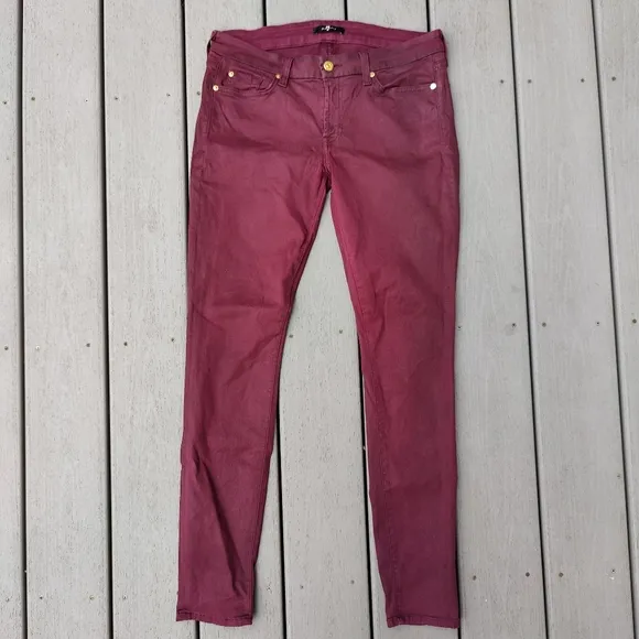 7 For All Mankind The Skinny Maroon Red Burgundy Stretchy Jeans Size 31