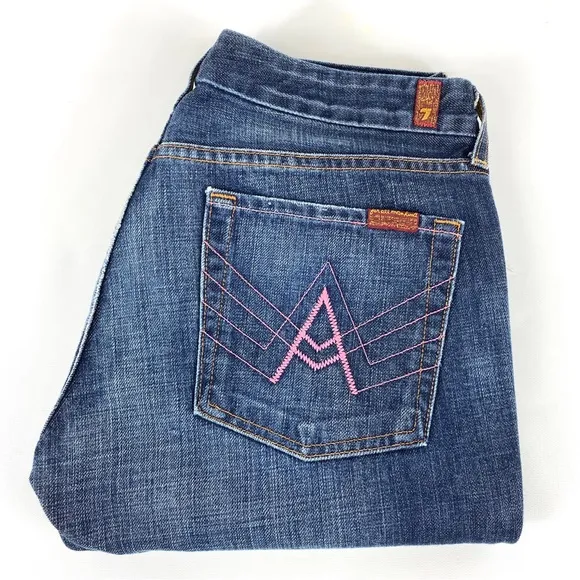 7 For All Mankind pink stitching A pocket bootcut flare jeans EUC U1300610-061U