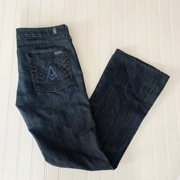7 FOR ALL MANKIND Dark Wash A POCKET Bootcut Denim Jeans Womens 31 x 30 Low Rise