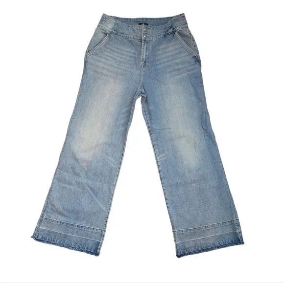 7 For All Mankind Wide Leg High Rise Distressed Jeans