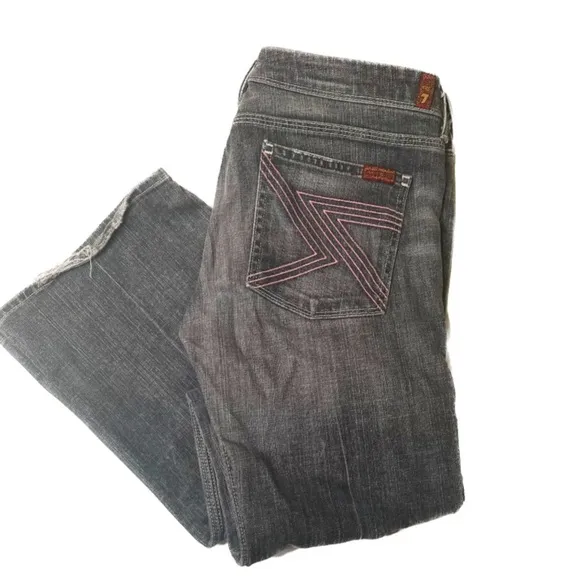 7 for all mankind Y2K Flynt bootcut jeans grey w/pink pocket stitching. SZ 31