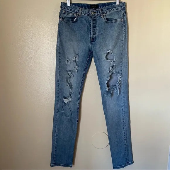 APC High Rise Button Fly Distressed Skinny Jeans