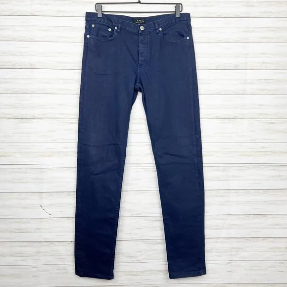 A.P.C Dark Wash High Rise Button Fly Slim Jeans