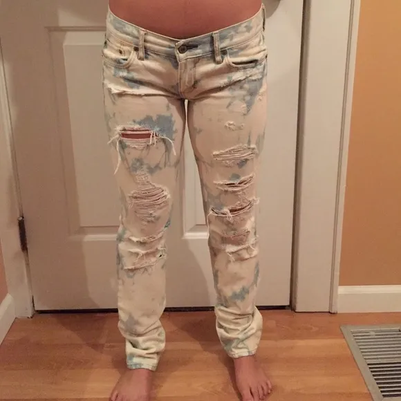 A&F Ripped Bleached Tie Dye Jeans