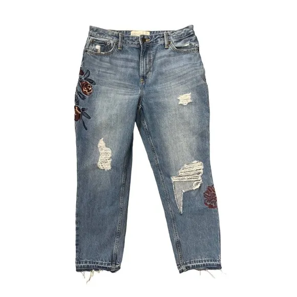 Abercrombie & Fitch Annie Girlfriend Floral Embroidered Jeans 8 29 High Rise