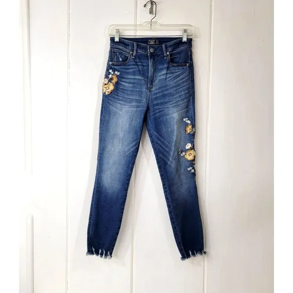 Abercrombie & Fitch Embroidered High Rise Super Skinny Ankle Jeans