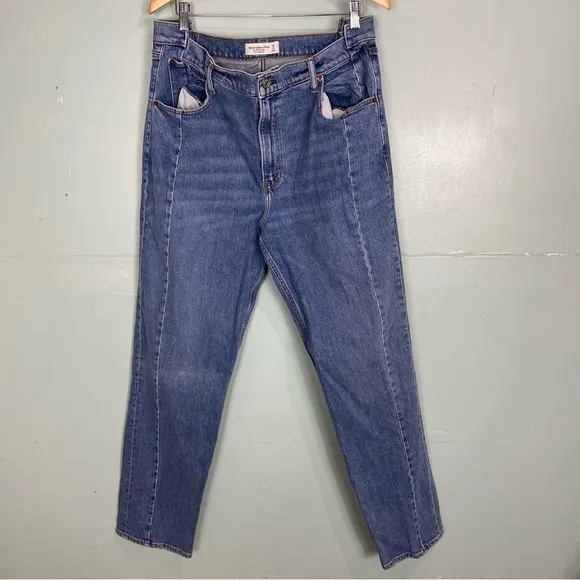 Abercrombie & Fitch The 90s Straight Ultra High Rise Blue Sz 33 16 Long
