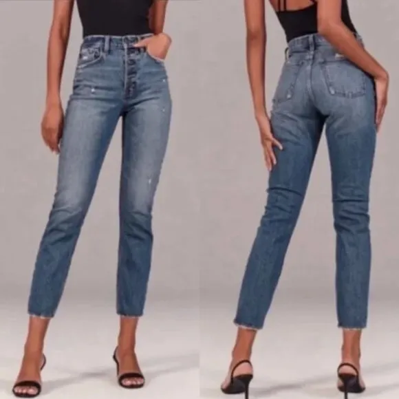 Abercrombie & Fitch High Rise Mom Jeans Distressed Button Fly Women's Size 31