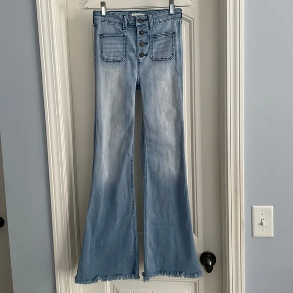 Abercrombie & Fitch 00 / 24 Flare Jeans ~ Raw Hem Exposed Button Fly BOHO