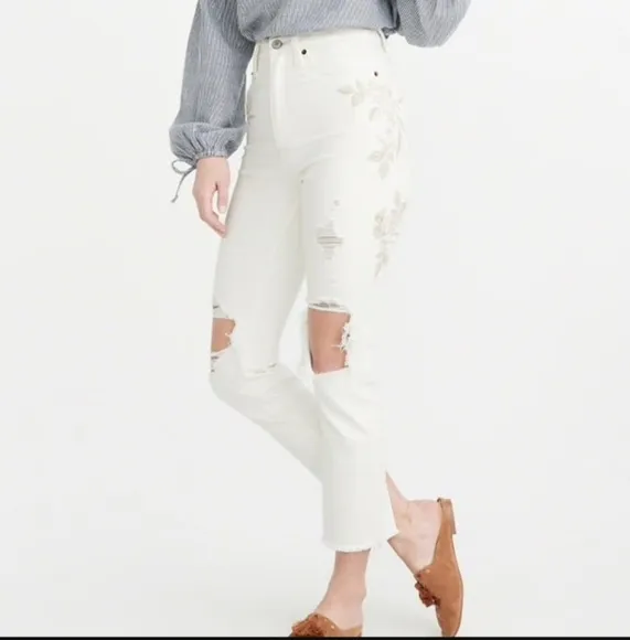 ABERCROMBIE & Fitch Zoe Ankle Straight Jeans Embroidered Size 0R