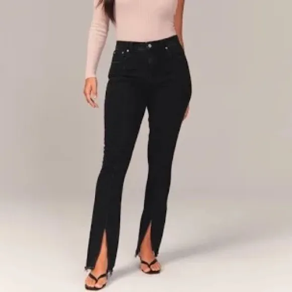 ABERCROMBIE the skinny high rise split black jeans