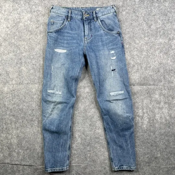 ABLE Jeans Women's Size 25/32 3D Boyfriend Crop Distressed Patchwork Moto