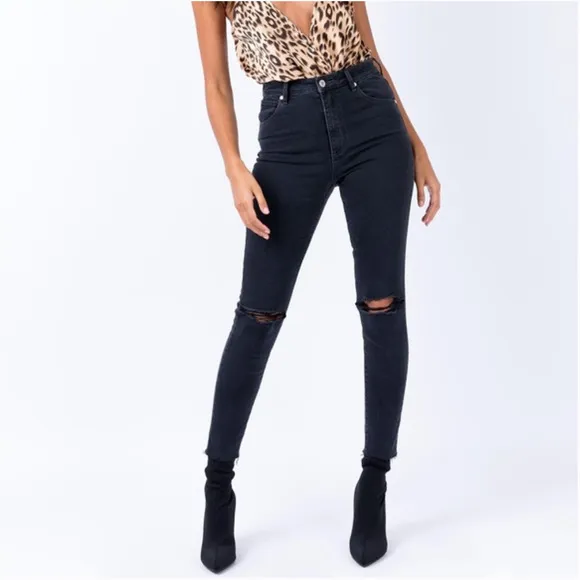 Abrand Jeans Skinny Distressed Jeans Dark Wash