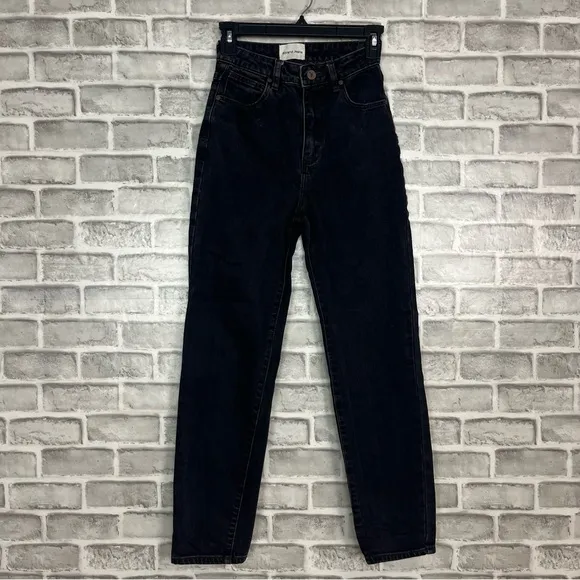 A brand Black Charcoal High Rise Slim Grunge Neutral Everyday Casual Jeans 24